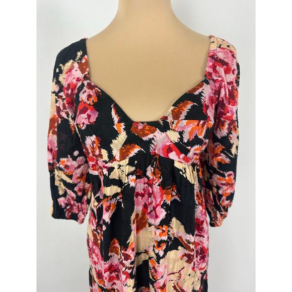 Anthropologie Size XS S Blossom Black Floral Maxi Dress Puff sleeves Smocked - Picture 4 of 13